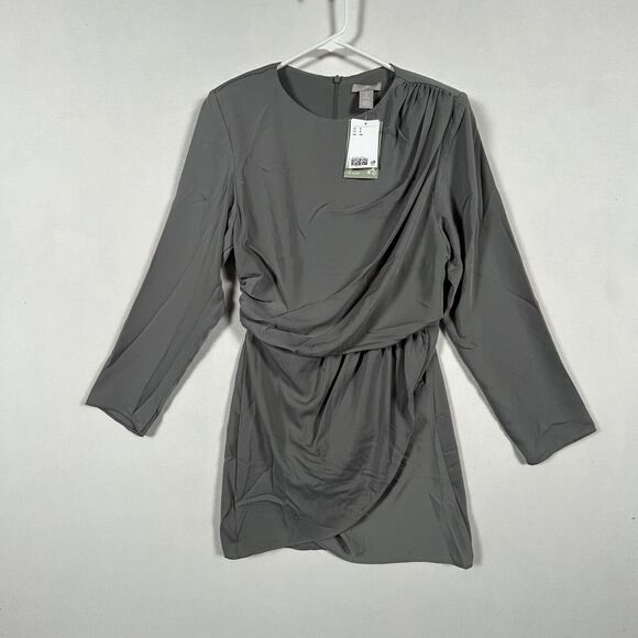 H&M NEW Formal Dress Women's Size S Small Gray Shoulder Patch NWT Back Zip - Picture 1 of 15